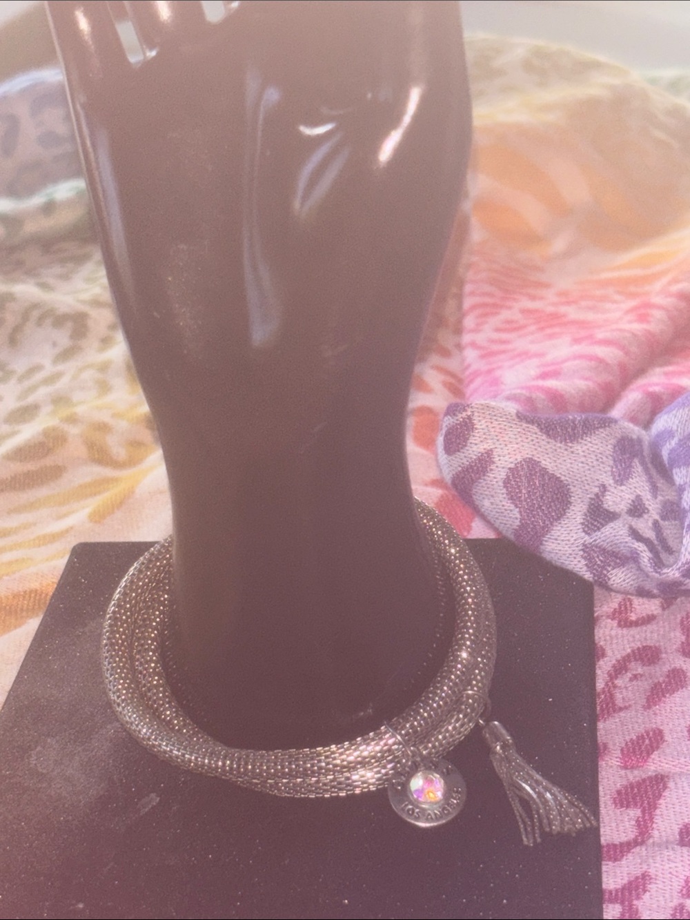 Silver Mesh tassel Australian crystal Bracelet stack